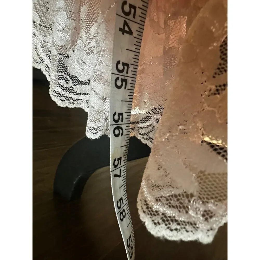 Pink Satin Lace Maxi Nightgown Floral Rosette 58 S Vintage